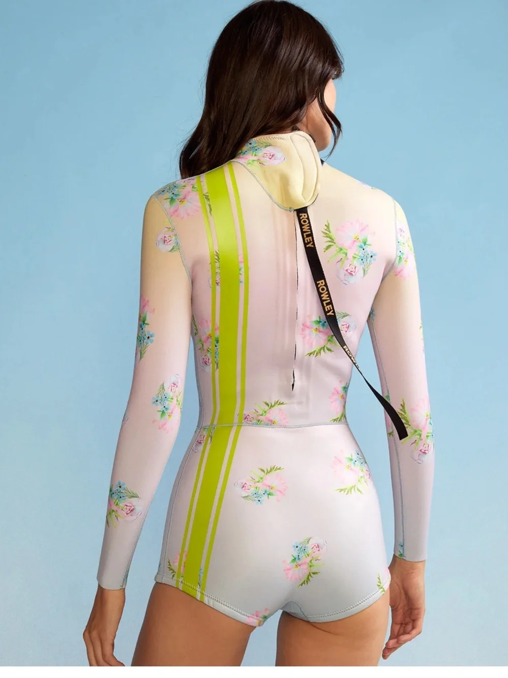 Cynthia Rowley Pastel Floral Long-Sleeve Surf Suit with Lime Stripe - Picture 2 of 5